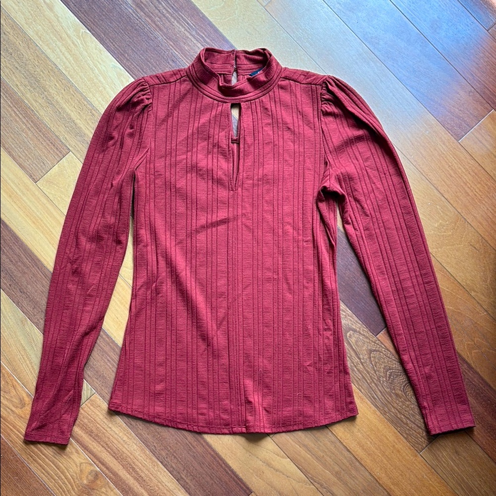 RW&Co. Women’s Rust Red Long Sleeve Top with Mandarin Collar